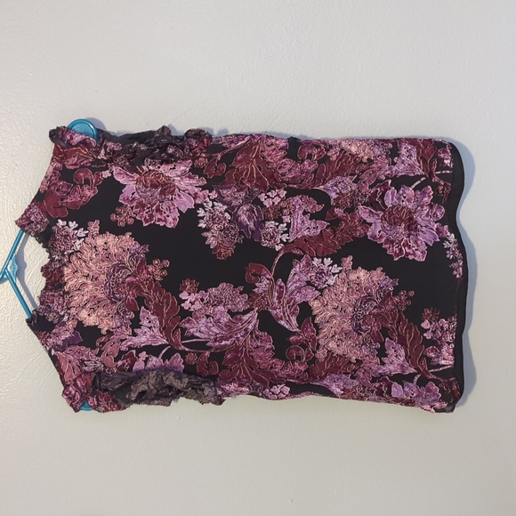 White House Black Market Ruffle And Velvet Pink Black Floral Blouse Wimseygoth S - Picture 10 of 10